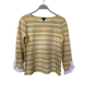 Ann Taylor Yellow Striped Ruffle Cuff Knit Top Small